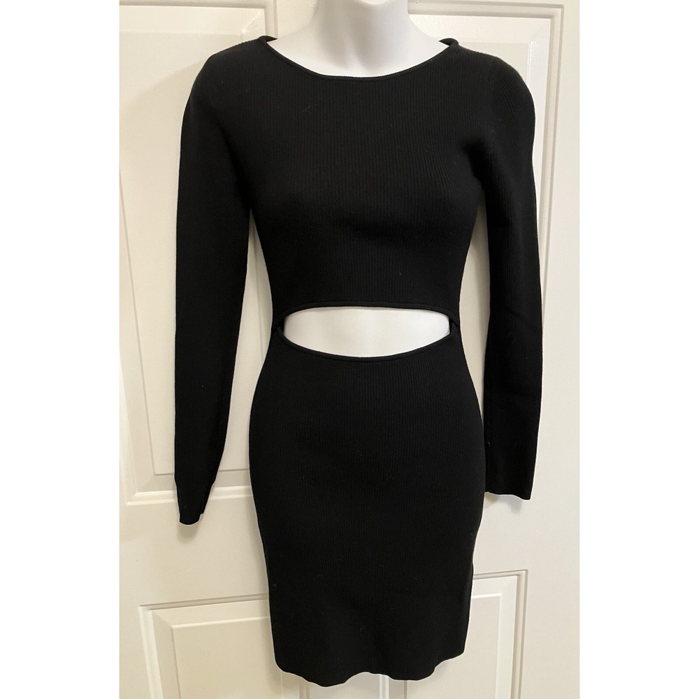 Aritzia Wilfred Free Cut-Out Long Sleeve Knit Mini Sweater Dress Sz Small Black